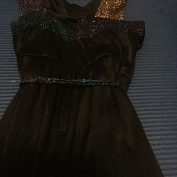 Retro 90s Vintage Metallic Gold Black Purple Blue Belted Zip up Jumpsuit 14 - Picture 8 of 15